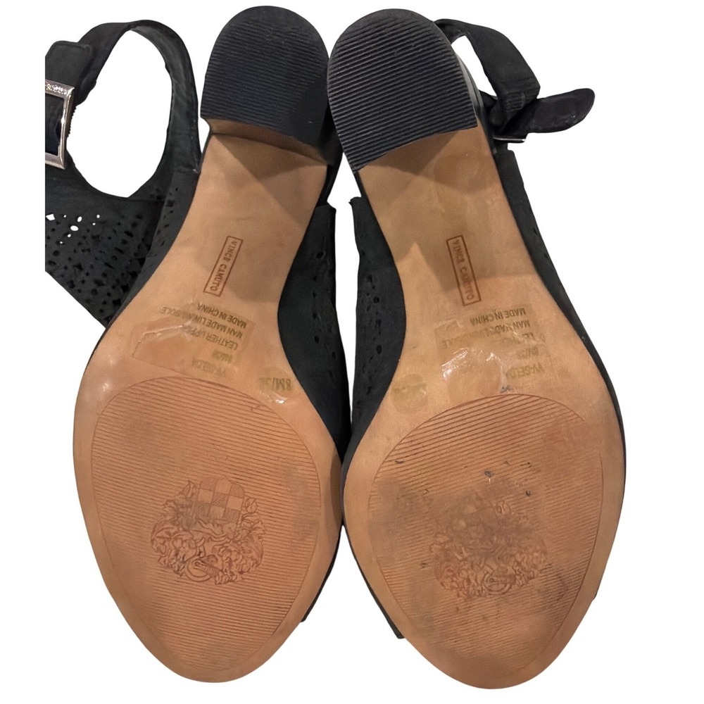 Vince Camuto Wyselda Black Perforated Leather Peep Toe Sandals Womens 8M - Picture 7 of 9